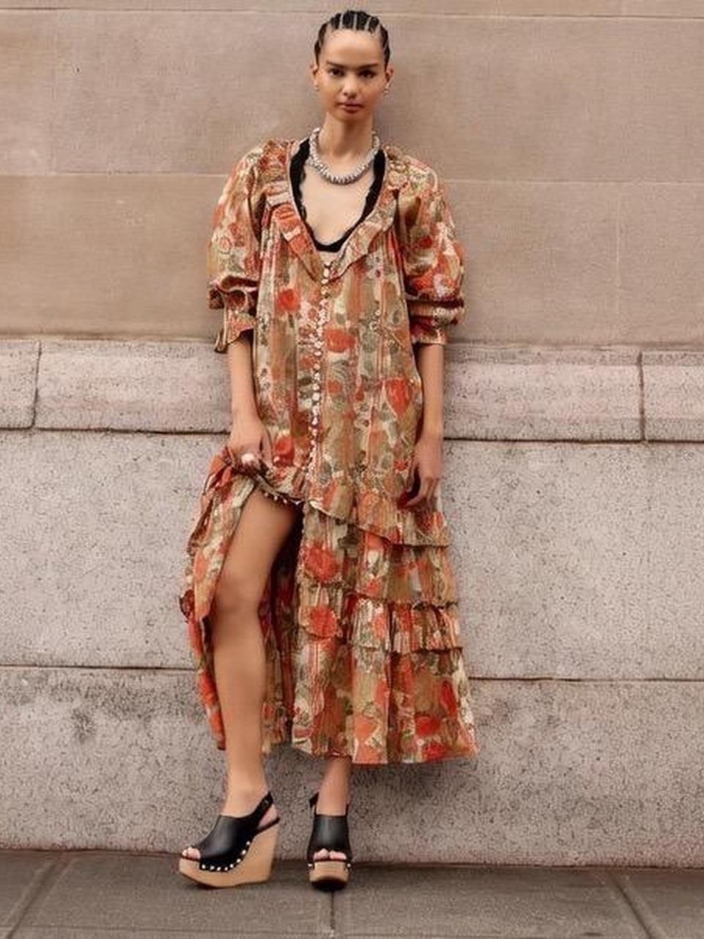 Free People Orange Multi Floral Ruffle Tiered Maxi Dress - Picture 7 of 9